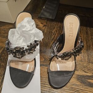 SCHUTZ Black Crystal Embellished Heels